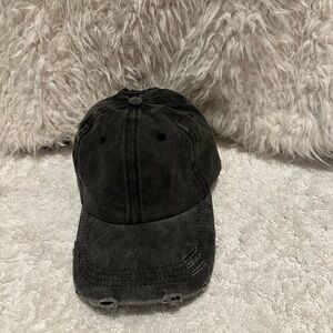Black Distressed Baseball PONYTAIL Cap